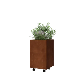 Cortenstahl Pflanzkübel - Viereckig - 40 x 40 x 60 cm - Mit Bodenplatte - Mit Rollen