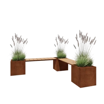 Cortenstahl Pflanzkübel - Viereckig - Eckanordnung - 221,2 x 221,2 x 50 cm - Mit Gartenbank - Ohne Bodenplatte