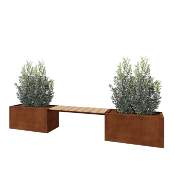 Cortenstahl Pflanzkübel - Rechteckig - 321,2 x 50 x 50 cm - Mit Gartenbank - Ohne Bodenplatte