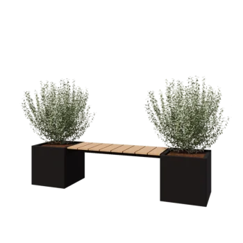 Pflanzkübel aus Stahl - Viereckig - 221,2 x 50 x 50 cm - RAL9005 matte (schwarz) - Ohne Bodenplatte - Mit Gartenbank