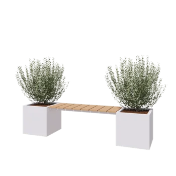Pflanzkübel aus Stahl - Viereckig - 221,2 x 50 x 50 cm - RAL9010 matte (weiß) - Mit Bodenplatte - Mit Gartenbank