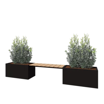 Pflanzkübel aus Stahl - Rechteckig - 321,2 x 50 x 50 cm - RAL9005 matte (schwarz) - Ohne Bodenplatte - Mit Gartenbank