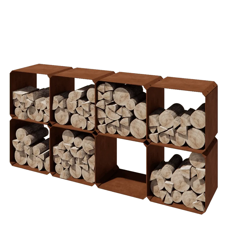 Cortenstahl Holzlager - Colorado 8 Stück - 40 x 40 x 40 cm