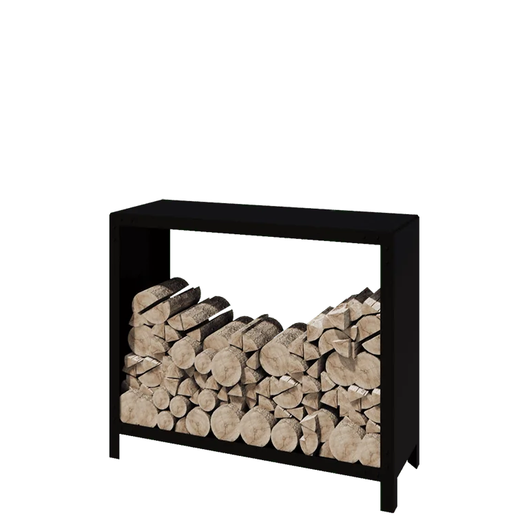 Holzlager aus Stahl - Indiana - 120 x 40 x 100 cm - RAL9005 matte (schwarz)