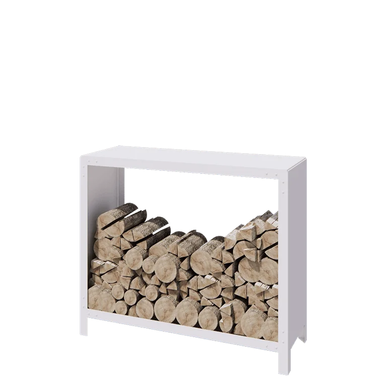 Holzlager aus Stahl - Indiana - 120 x 40 x 100 cm - RAL9010 matte (weiß)