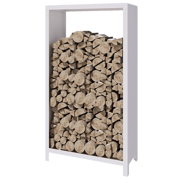 Holzlager aus Stahl - Indiana - 100 x 40 x 180 cm - RAL9010 matte (weiß)