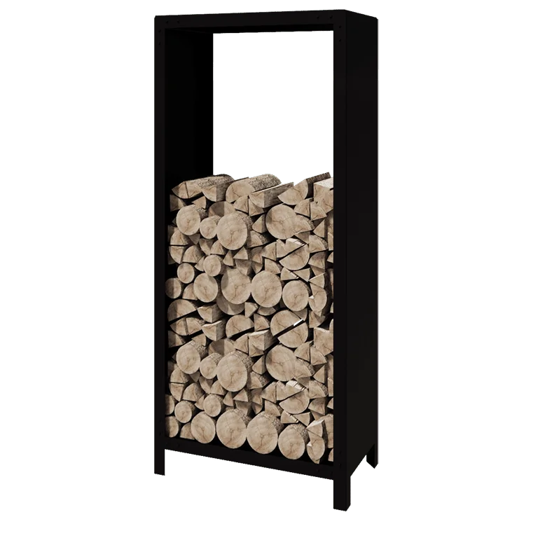 Holzlager aus Stahl - Indiana - 80 x 40 x 180 cm - RAL9005 matte (schwarz)