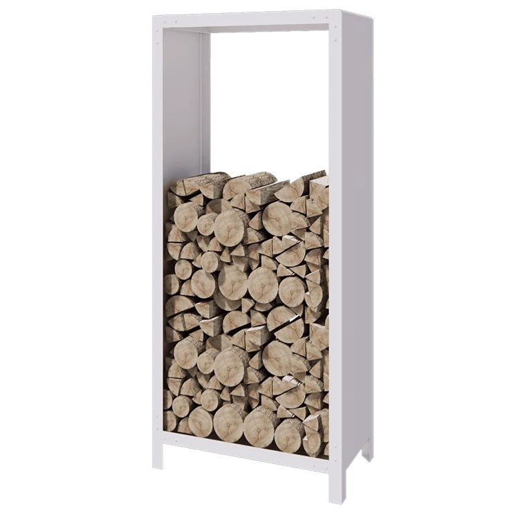 Holzlager aus Stahl - Indiana - 80 x 40 x 180 cm - RAL9010 matte (weiß)