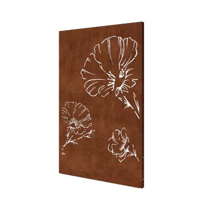 Cortenstahl Sichtschutz Paneel - Mohn - 120 x 6 x 190 cm