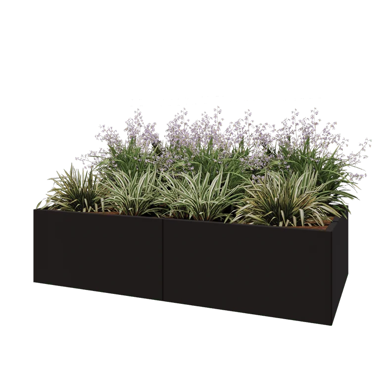 Hochbeet XXL aus Stahl - Rechteckig - 200 x 100 x 50 cm - RAL9005 matte (schwarz) - Mit Bodenplatte