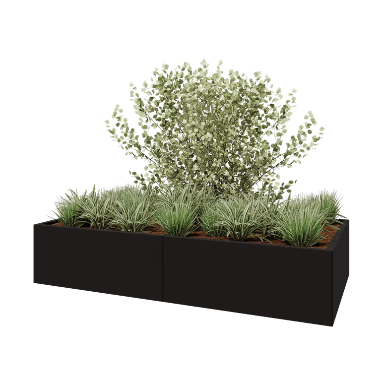 Hochbeet XXL aus Stahl - Rechteckig - 200 x 100 x 40 cm - RAL9005 matte (schwarz) - Mit Bodenplatte