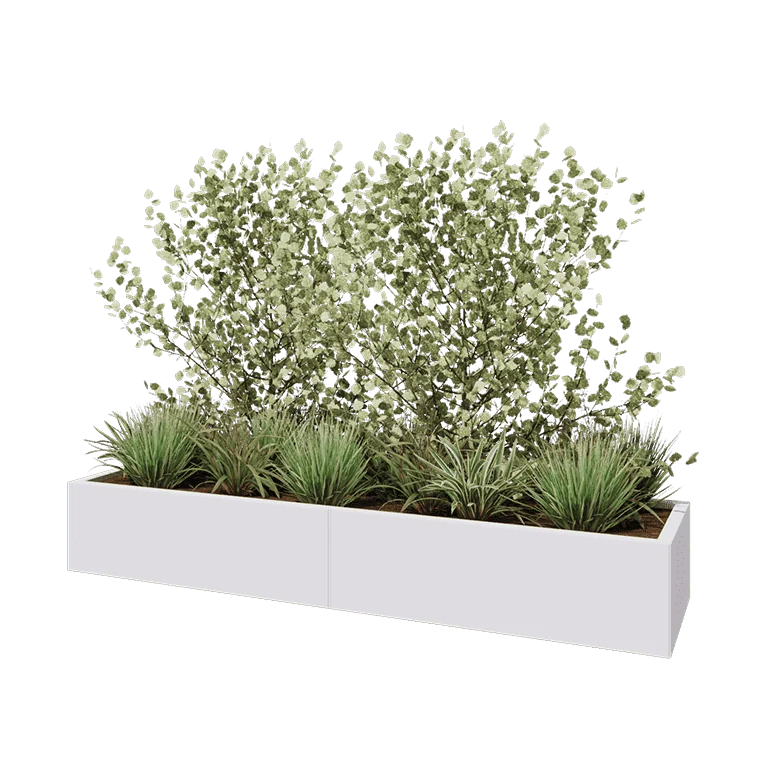 Hochbeet XXL aus Stahl - Rechteckig - 200 x 50 x 30 cm - RAL9010 matte (weiß) - Mit Bodenplatte