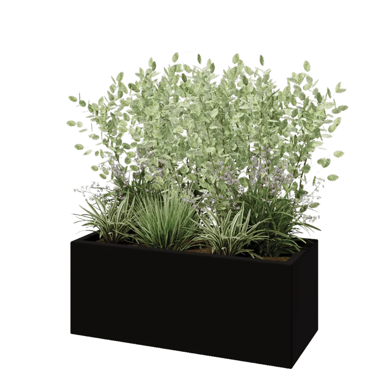 Fiberglas Pflanzkübel - Rechteck - 100 x 40 x 40 cm - RAL9005 matte (Schwarz) - Mit Boden