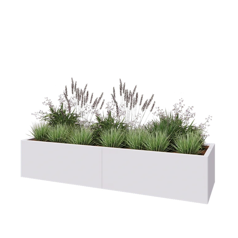 Hochbeet XXL aus Stahl - Rechteckig - 200 x 60 x 40 cm - RAL9010 matte (weiß) - Ohne Bodenplatte