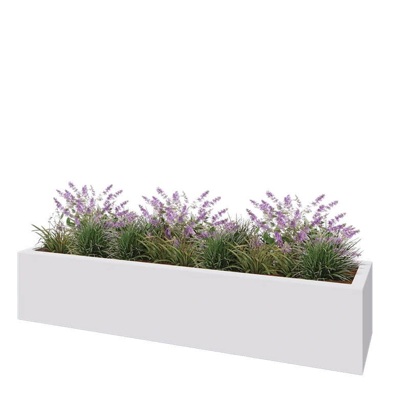 Fiberglas Pflanzkübel - Rechteck - 200 x 50 x 40 cm - RAL9010 matte (Weiß) - Mit Boden
