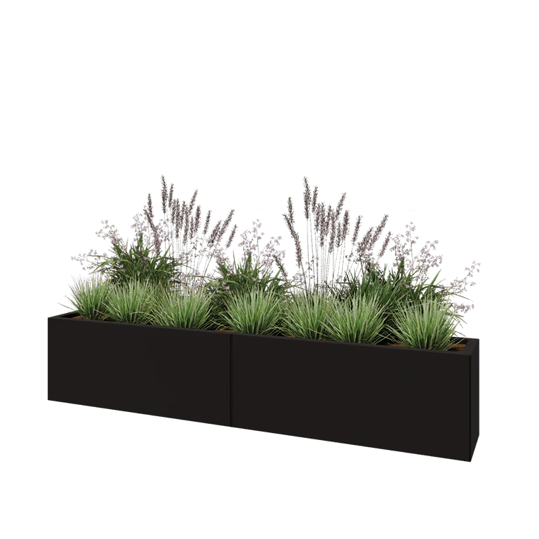 Hochbeet XXL aus Stahl - Rechteckig - 200 x 30 x 40 cm - RAL9005 matte (schwarz) - Ohne Bodenplatte