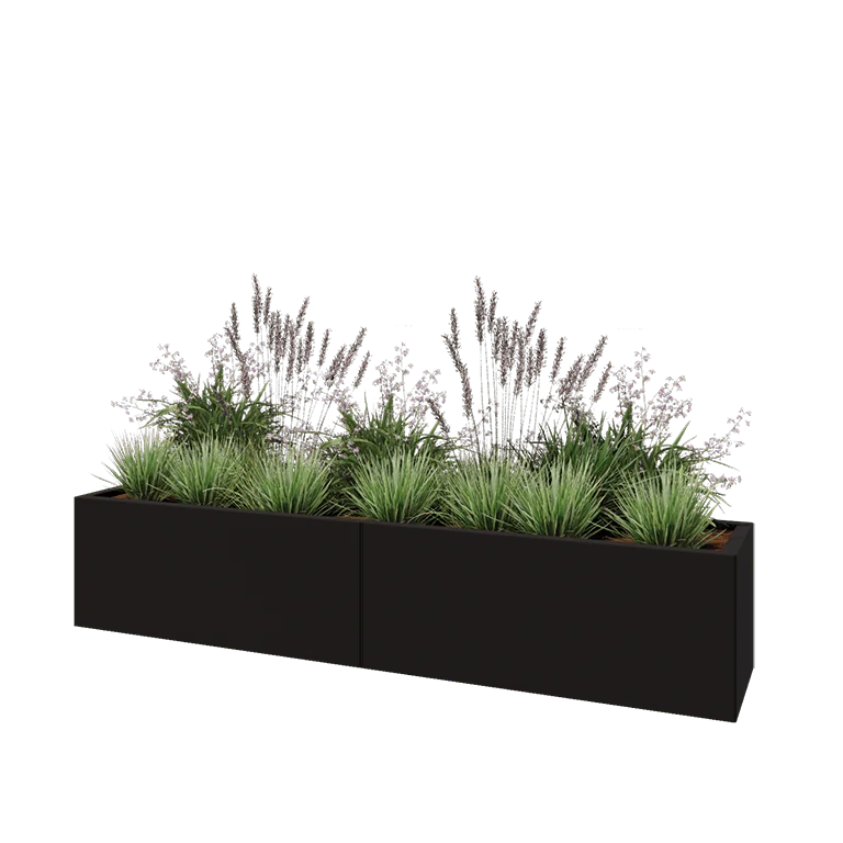 Hochbeet XXL aus Stahl - Rechteckig - 200 x 40 x 40 cm - RAL9005 matte (schwarz) - Ohne Bodenplatte