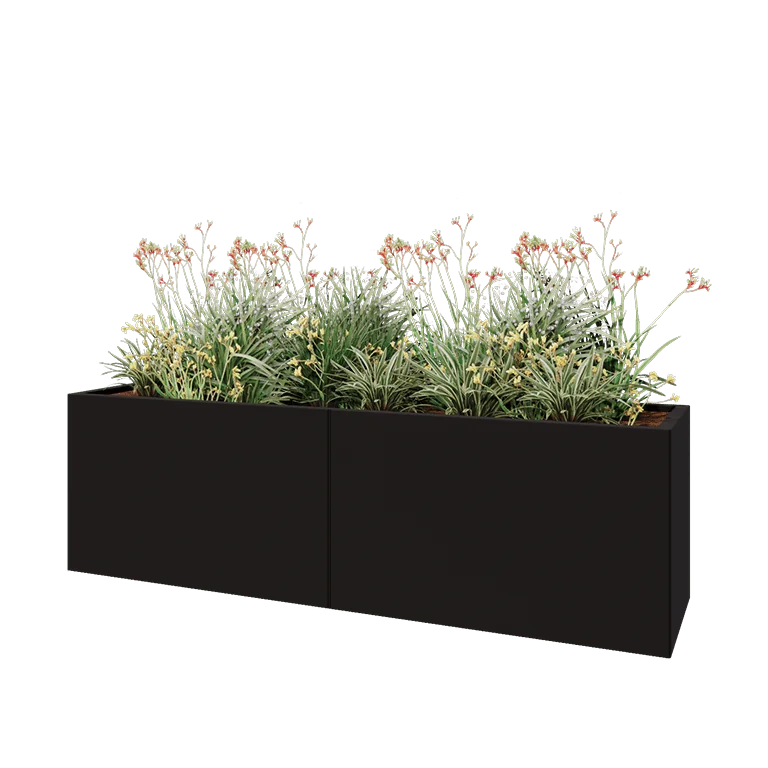 Hochbeet XXL aus Stahl - Rechteckig - 200 x 50 x 60 cm - RAL9005 matte (schwarz) - Ohne Bodenplatte