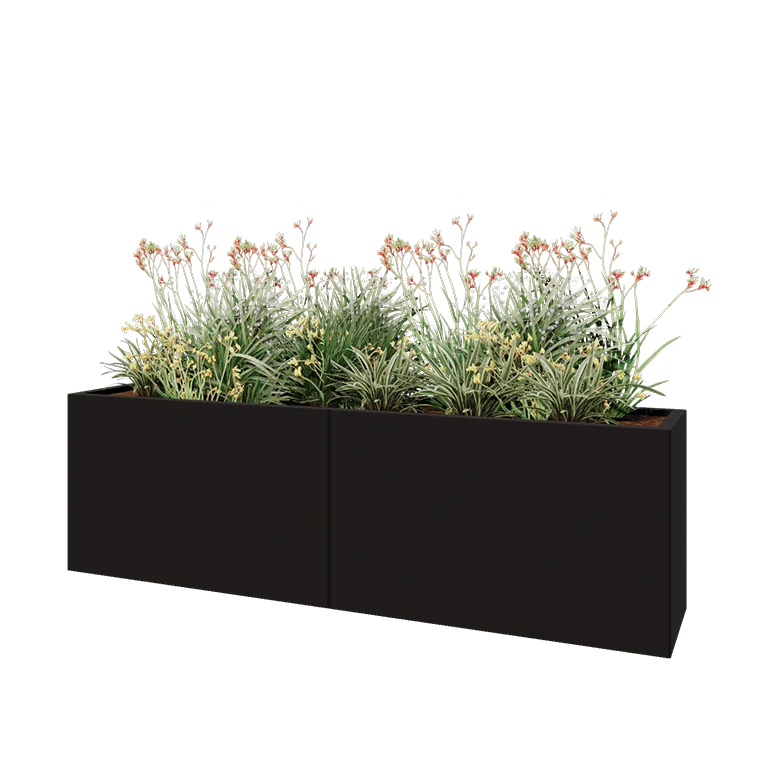 Hochbeet XXL aus Stahl - Rechteckig - 200 x 40 x 60 cm - RAL9005 matte (schwarz) - Mit Bodenplatte