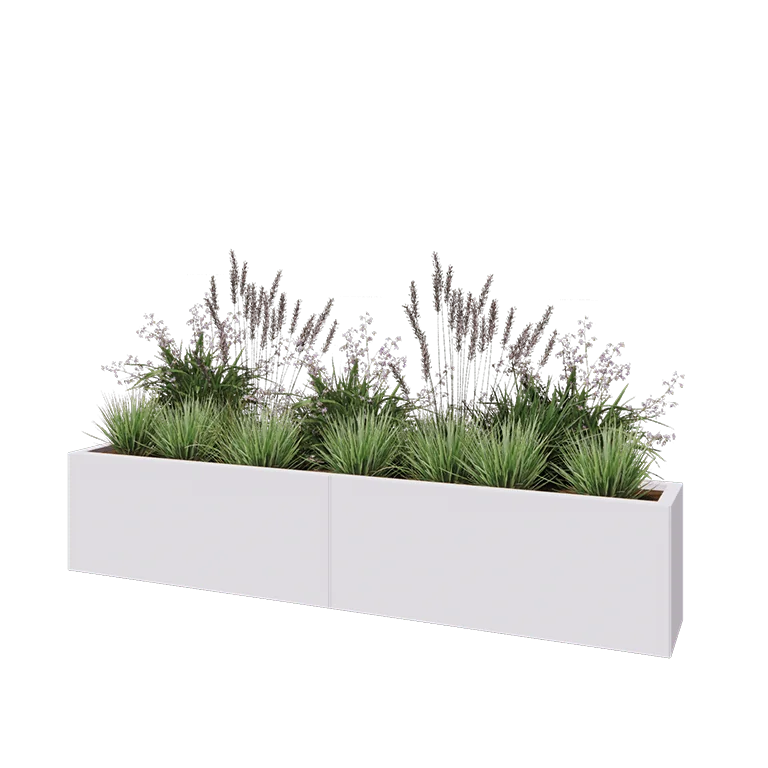 Hochbeet XXL aus Stahl - Rechteckig - 200 x 30 x 40 cm - RAL9010 matte (weiß) - Mit Bodenplatte