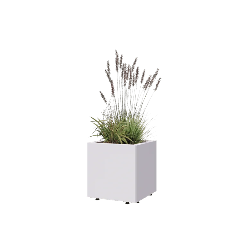 Pflanzkübel aus Stahl - Viereckig - 40 x 40 x 40 cm - RAL9010 matte (weiß) - Mit Bodenplatte - Mit Füßen