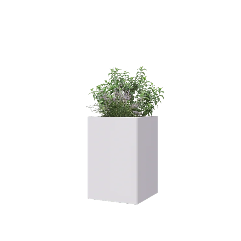Pflanzkübel aus Stahl - Viereckig - 40 x 40 x 60 cm - RAL9010 matte (weiß) - Mit Bodenplatte