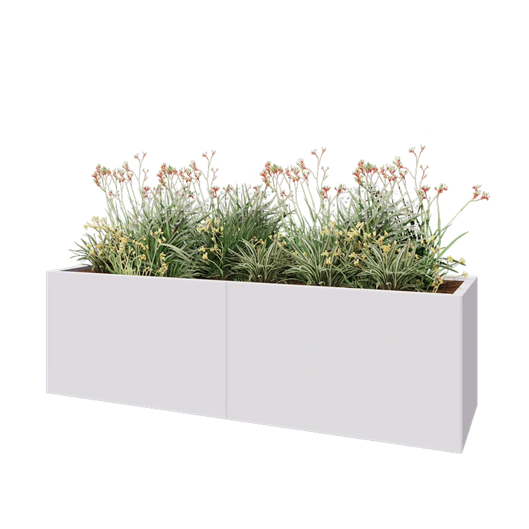 Hochbeet XXL aus Stahl - Rechteckig - 200 x 60 x 60 cm - RAL9010 matte (weiß) - Mit Bodenplatte