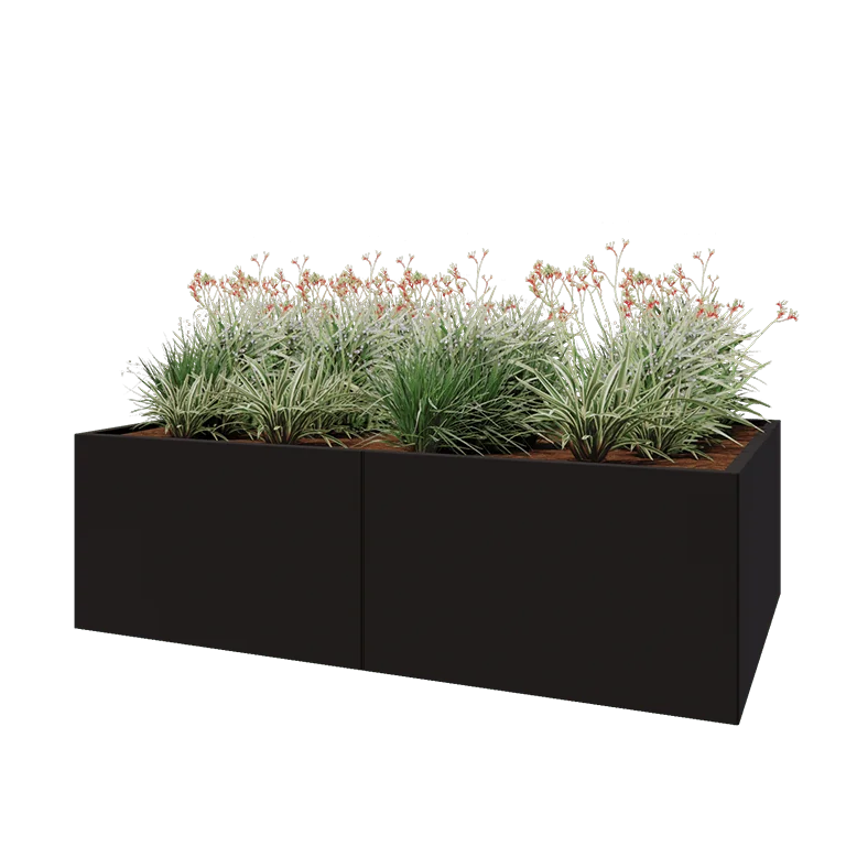 Hochbeet XXL aus Stahl - Rechteckig - 200 x 120 x 60 cm - RAL9005 matte (schwarz) - Mit Bodenplatte