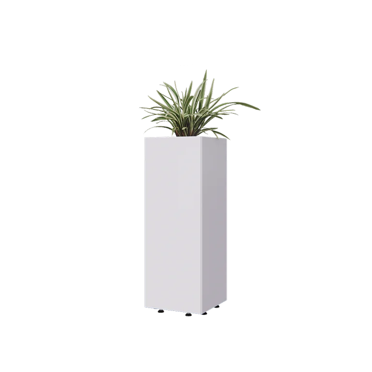 Pflanzkübel aus Stahl - Viereckig - 30 x 30 x 80 cm - RAL9010 matte (weiß) - Mit Bodenplatte - Mit Füßen