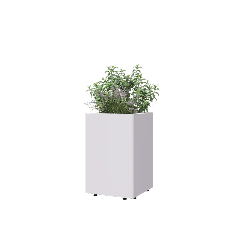 Pflanzkübel aus Stahl - Viereckig - 40 x 40 x 60 cm - RAL9010 matte (weiß) - Mit Bodenplatte - Mit Füßen