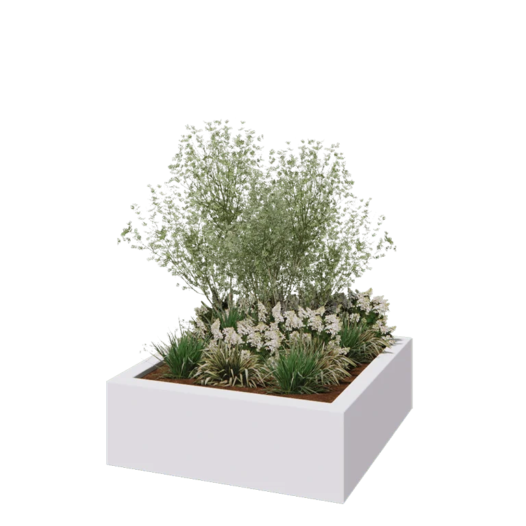 Fiberglas Pflanzkübel - Viereck - 120 x 120 x 40 cm - RAL9010 matte (Weiß) - Mit Boden