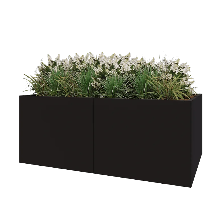 Hochbeet XXL aus Stahl - Rechteckig - 200 x 120 x 80 cm - RAL9005 matte (schwarz) - Mit Bodenplatte