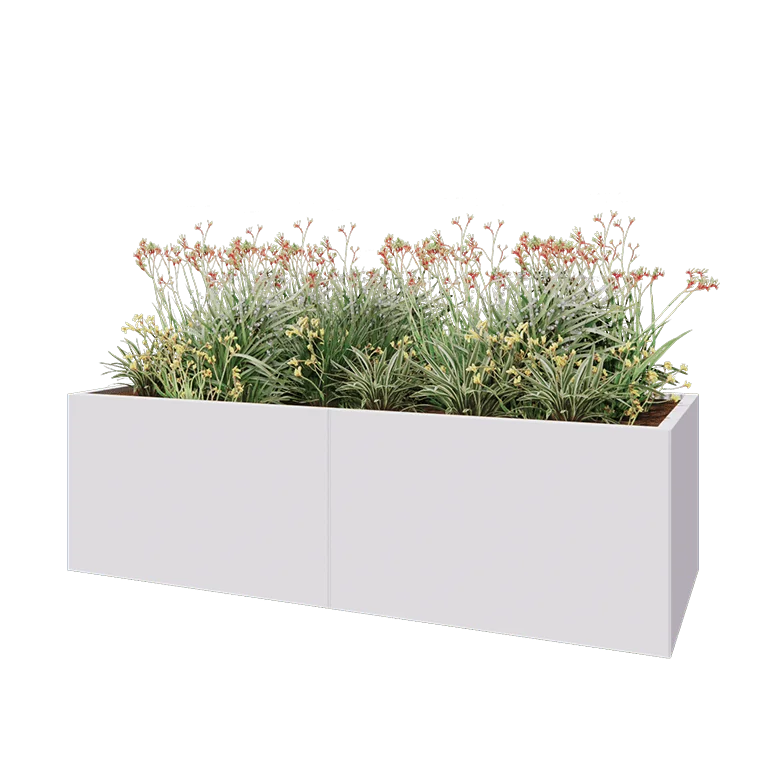 Hochbeet XXL aus Stahl - Rechteckig - 200 x 80 x 60 cm - RAL9010 matte (weiß) - Mit Bodenplatte
