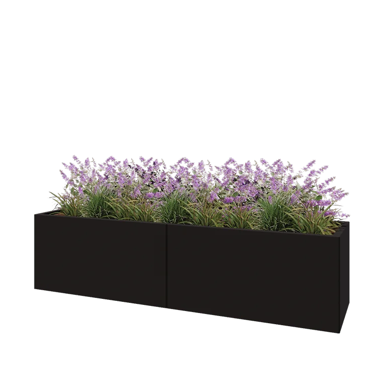 Hochbeet XXL aus Stahl - Rechteckig - 200 x 50 x 50 cm - RAL9005 matte (schwarz) - Ohne Bodenplatte