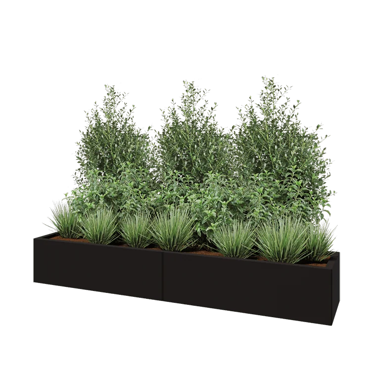 Hochbeet XXL aus Stahl - Rechteckig - 200 x 40 x 30 cm - RAL9005 matte (schwarz) - Mit Bodenplatte