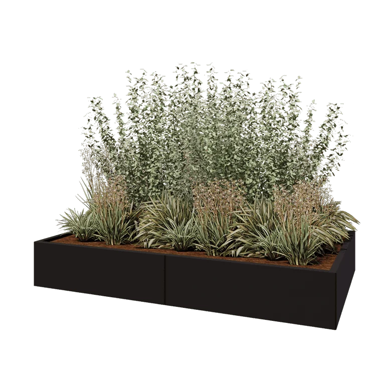 Hochbeet XXL aus Stahl - Rechteckig - 200 x 120 x 30 cm - RAL9005 matte (schwarz) - Mit Bodenplatte