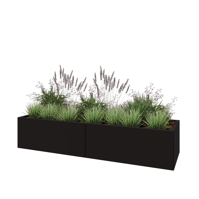 Hochbeet XXL aus Stahl - Rechteckig - 200 x 60 x 40 cm - RAL9005 matte (schwarz) - Ohne Bodenplatte