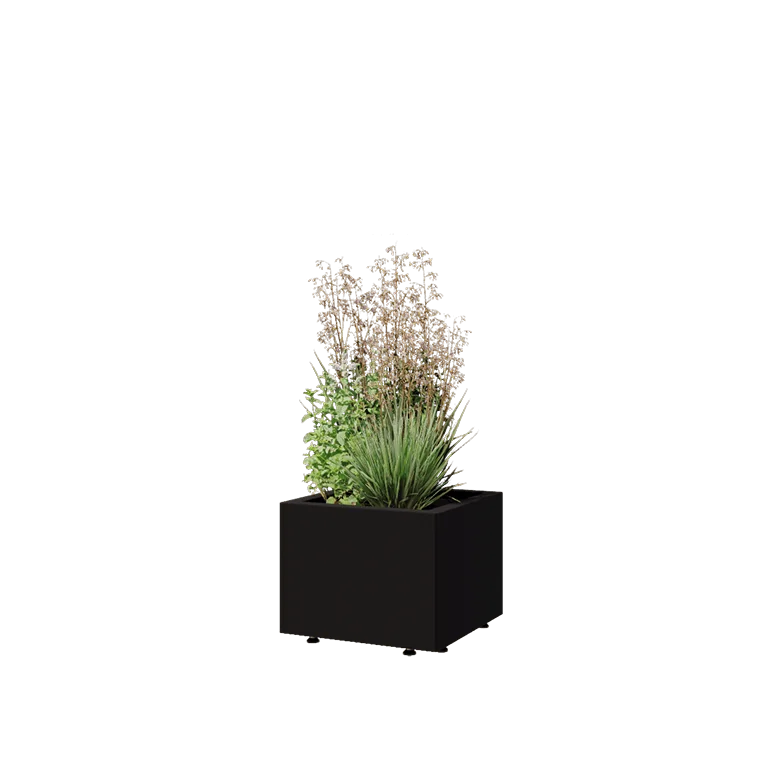 Pflanzkübel aus Stahl - Viereckig - 40 x 40 x 30 cm - RAL9005 matte (schwarz) - Mit Bodenplatte - Mit Füßen