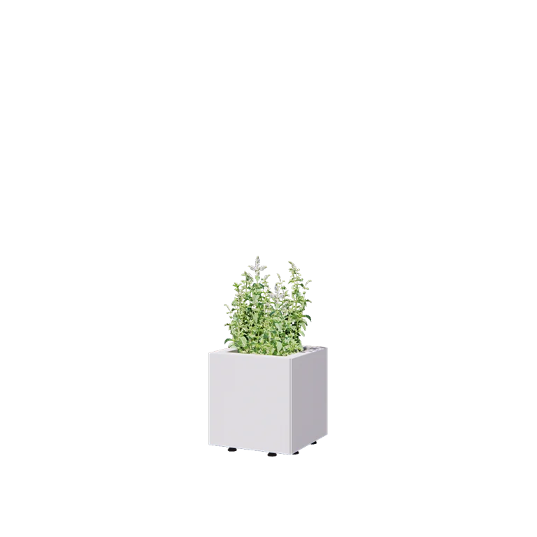 Pflanzkübel aus Stahl - Viereckig - 30 x 30 x 30 cm - RAL9010 matte (weiß) - Mit Bodenplatte - Mit Füßen
