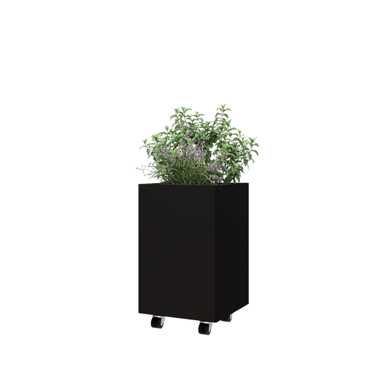 Pflanzkübel aus Stahl - Viereckig - 40 x 40 x 60 cm - RAL9005 matte (schwarz) - Mit Bodenplatte - Mit Rollen