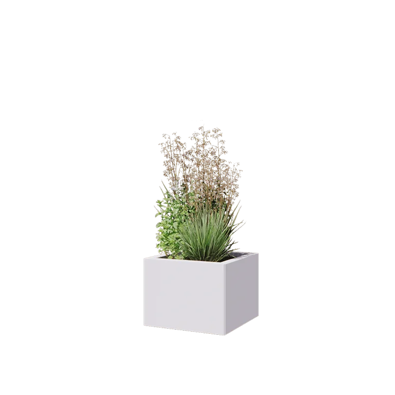 Pflanzkübel aus Stahl - Viereckig - 40 x 40 x 30 cm - RAL9010 matte (weiß) - Mit Bodenplatte