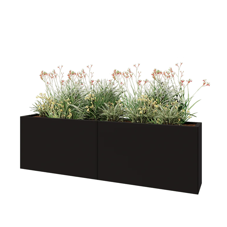 Hochbeet XXL aus Stahl - Rechteckig - 200 x 30 x 60 cm - RAL9005 matte (schwarz) - Mit Bodenplatte