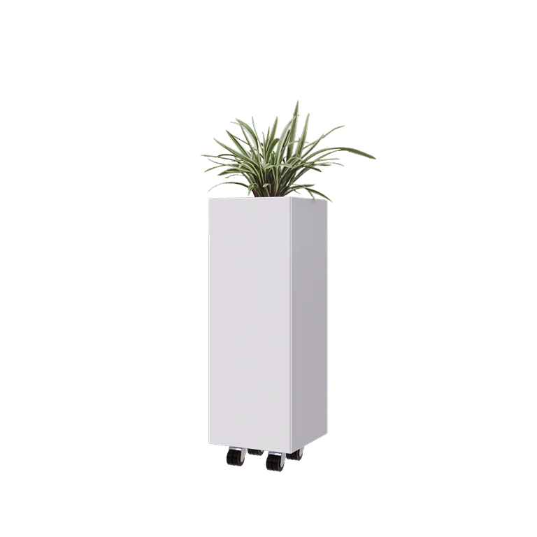 Pflanzkübel aus Stahl - Viereckig - 30 x 30 x 80 cm - RAL9010 matte (weiß) - Mit Bodenplatte - Mit Rollen