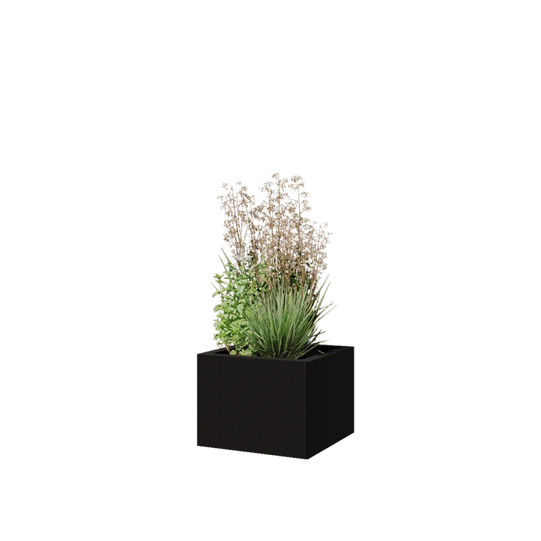 Pflanzkübel aus Stahl - Viereckig - 40 x 40 x 30 cm - RAL9005 matte (schwarz) - Ohne Bodenplatte