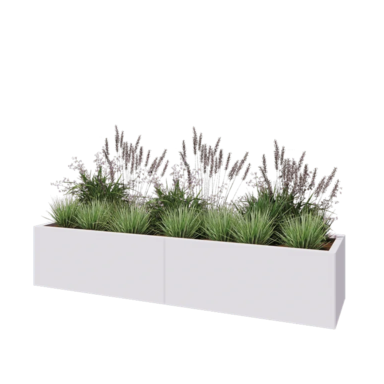 Hochbeet XXL aus Stahl - Rechteckig - 200 x 50 x 40 cm - RAL9010 matte (weiß) - Mit Bodenplatte