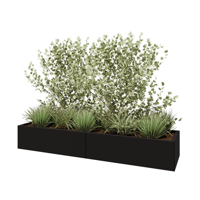 Hochbeet XXL aus Stahl - Rechteckig - 200 x 50 x 30 cm - RAL9005 matte (schwarz) - Mit Bodenplatte