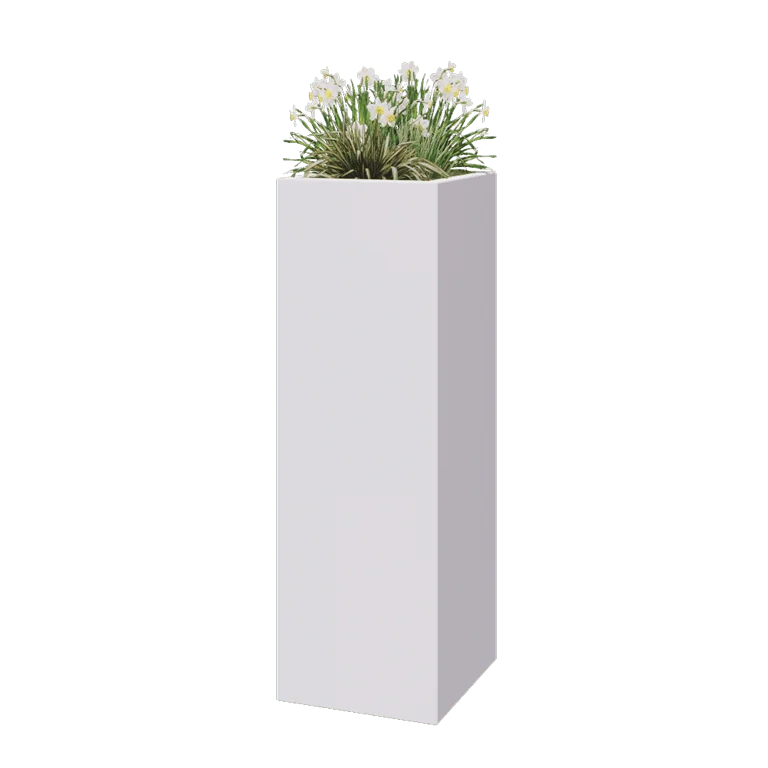 Fiberglas Pflanzkübel - Viereck - 40 x 40 x 120 cm - RAL9010 matte (Weiß) - Mit Boden