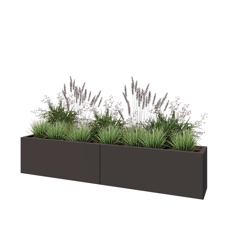 Hochbeet XXL aus Stahl - Rechteckig - 200 x 30 x 40 cm - RAL7016 matte (anthrazitgrau) - Mit Bodenplatte