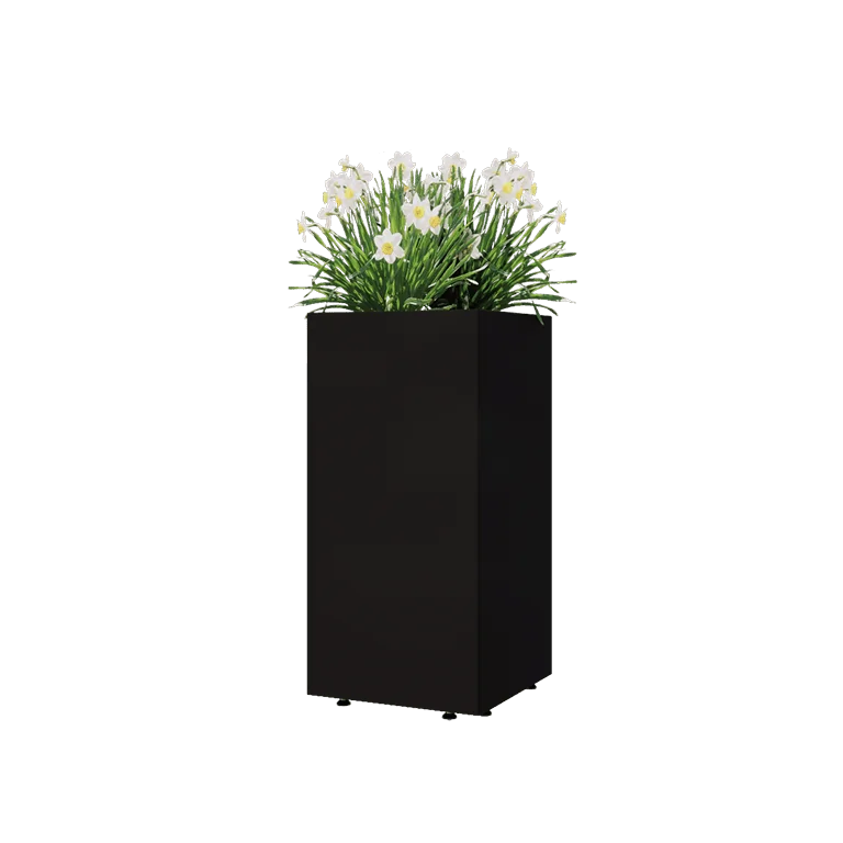 Pflanzkübel aus Stahl - Viereckig - 40 x 40 x 80 cm - RAL9005 matte (schwarz) - Mit Bodenplatte - Mit Füßen