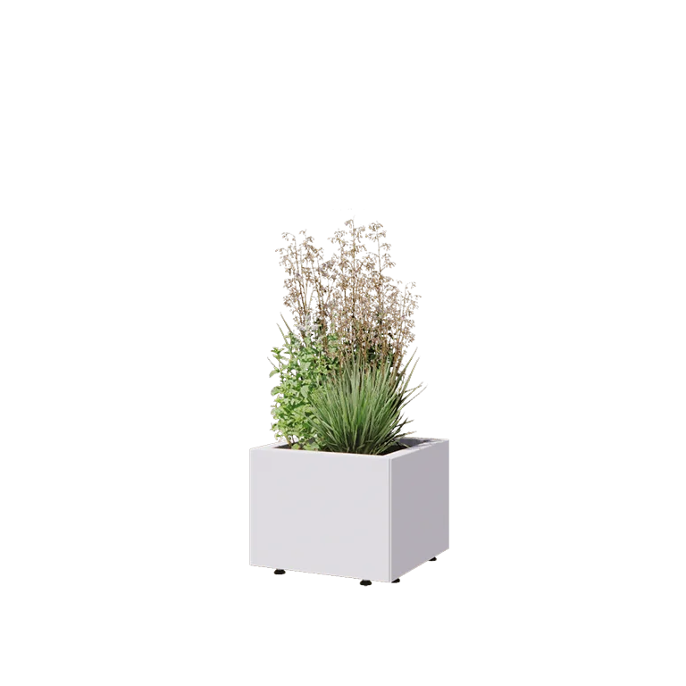 Pflanzkübel aus Stahl - Viereckig - 40 x 40 x 30 cm - RAL9010 matte (weiß) - Mit Bodenplatte - Mit Füßen
